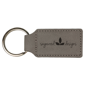 2 3/4" x 1 1/4" Gray Laserable Leatherette Rectangle Keychain