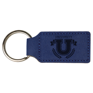2 3/4" x 1 1/4" Blue Laserable Leatherette Rectangle Keychain