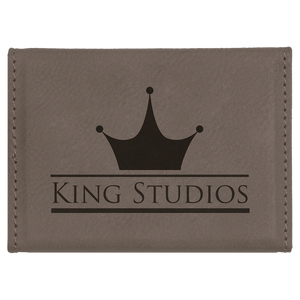 3 3/4" x 2 3/4" Gray Laserable Leatherette Hard Business Card Holder