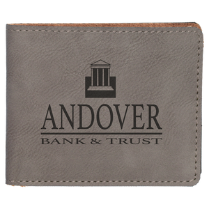 4 1/2" x 3 1/2" Gray Laserable Leatherette Bifold Wallet