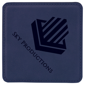 4" x 4" Square Blue Laserable Leatherette Coaster