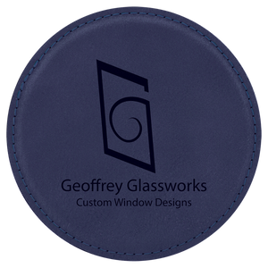 4" Round Blue Laserable Leatherette Coaster