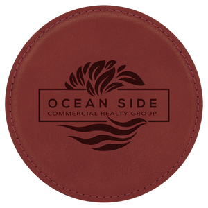 4" Round Rose Laserable Leatherette Coaster