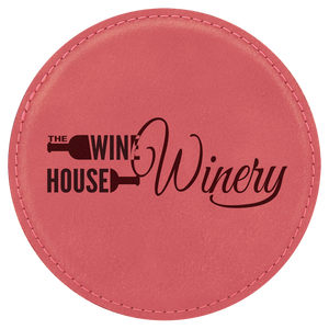 4" Round Pink Laserable Leatherette Coaster