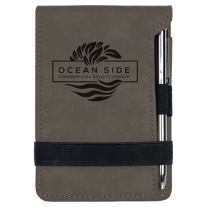 3 1/4" x 4 3/4" Gray Laserable Leatherette Mini Notepad with Pen