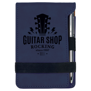 3 1/4" x 4 3/4" Blue Laserable Leatherette Mini Notepad with Pen
