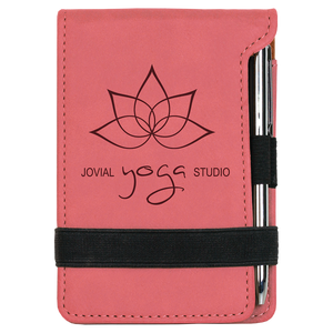 3 1/4" x 4 3/4" Pink Laserable Leatherette Mini Notepad with Pen