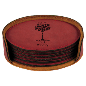 4" Rose Round Laserable Leatherette 6-Coaster Set