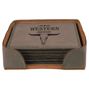 4" x 4" Gray Square Laserable Leatherette 6-Coaster Set