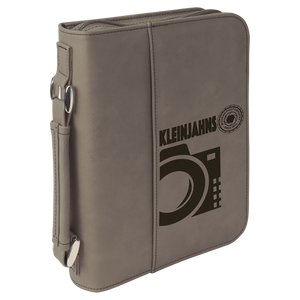 6 3/4" x 9 1/4" Gray Leatherette Book/Bible Cover with Handle & Zipper