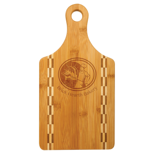 13 1/2" x 7" Paddle Shaped Bamboo Cutting Board with Butcher Block Inlay