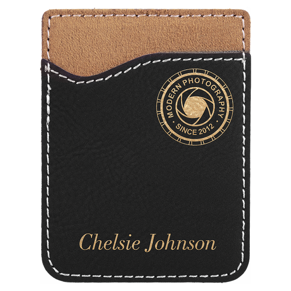 Black/Gold Laserable Leatherette Phone Wallet