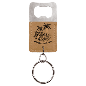 Rectangle Light Brown Laserable Leatherette Bottle Opener Keychain