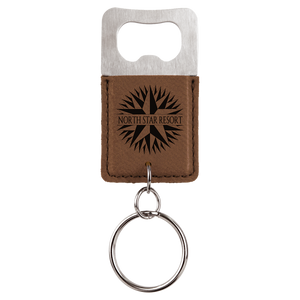 Rectangle Dark Brown Laserable Leatherette Bottle Opener Keychain