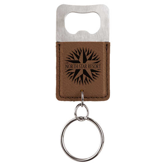 Rectangle Dark Brown Laserable Leatherette Bottle Opener Keychain