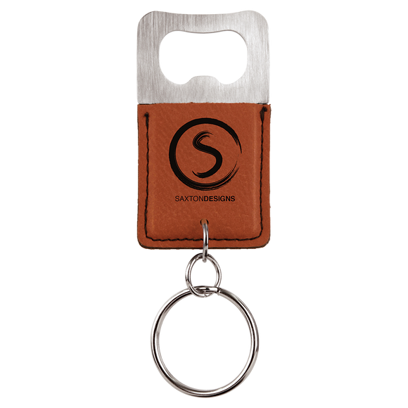 Rectangle Rawhide Laserable Leatherette Bottle Opener Keychain