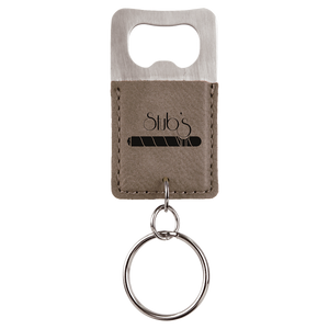 Rectangle Gray Laserable Leatherette Bottle Opener Keychain
