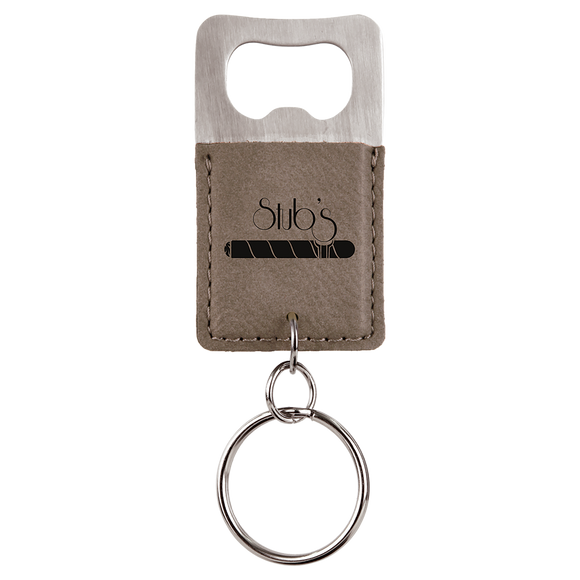Rectangle Gray Laserable Leatherette Bottle Opener Keychain