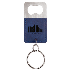 Rectangle Blue Laserable Leatherette Bottle Opener Keychain
