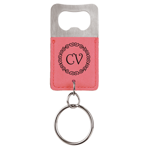 Rectangle Pink Laserable Leatherette Bottle Opener Keychain