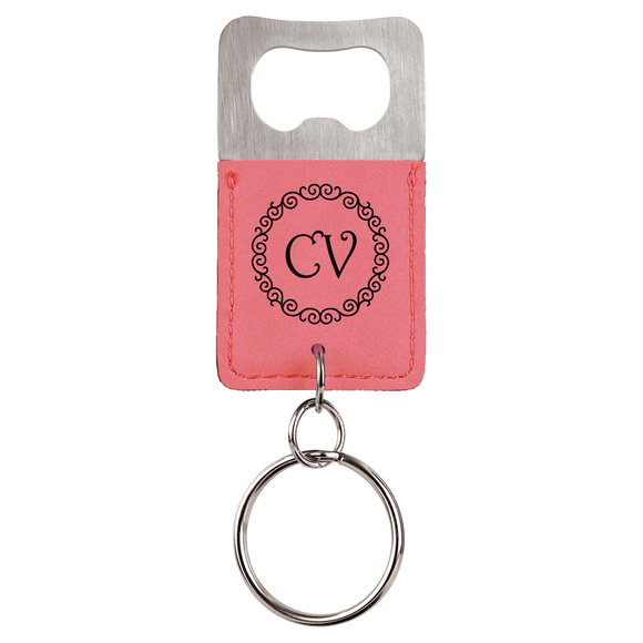 Rectangle Pink Laserable Leatherette Bottle Opener Keychain