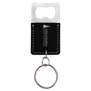 Rectangle Black/Silver Laserable Leatherette Bottle Opener Keychain