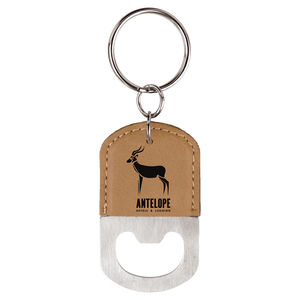 Oval Light Brown Laserable Leatherette Bottle Opener Keychain