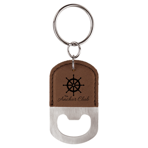 Oval Dark Brown Laserable Leatherette Bottle Opener Keychain