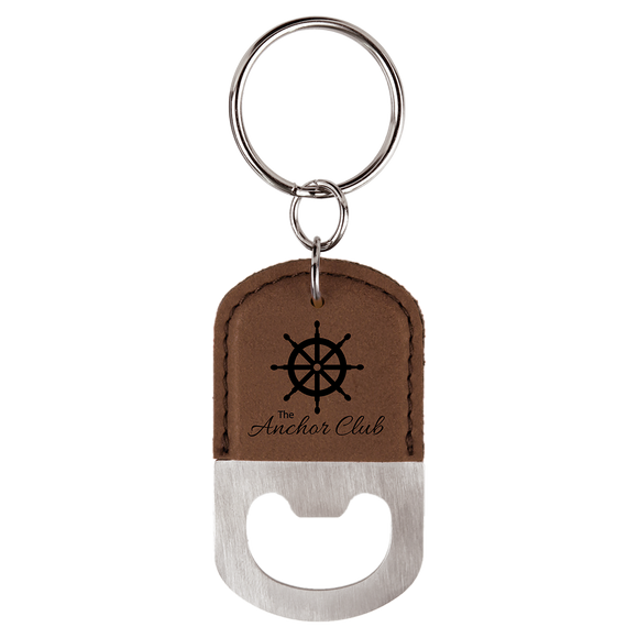 Oval Dark Brown Laserable Leatherette Bottle Opener Keychain