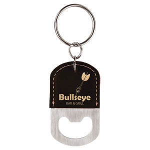 Oval Black/Gold Laserable Leatherette Bottle Opener Keychain