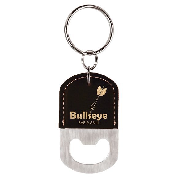 Oval Black/Gold Laserable Leatherette Bottle Opener Keychain