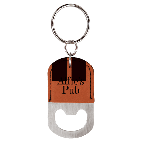 Oval Rawhide Laserable Leatherette Bottle Opener Keychain