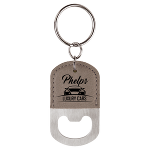 Oval Gray Laserable Leatherette Bottle Opener Keychain
