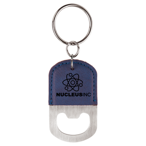 Oval Blue Laserable Leatherette Bottle Opener Keychain