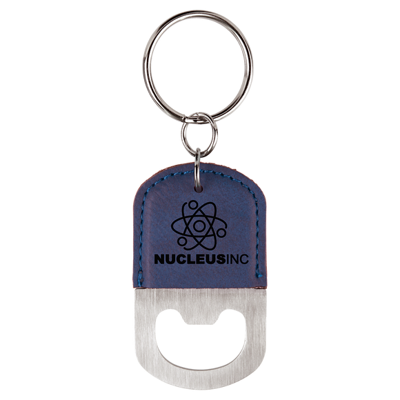 Oval Blue Laserable Leatherette Bottle Opener Keychain