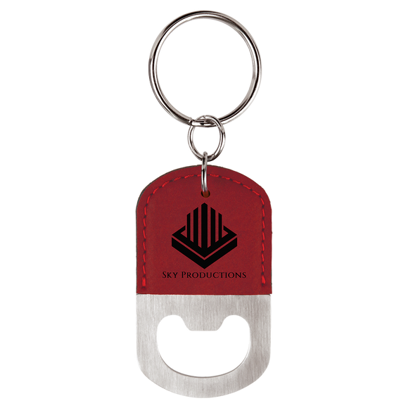 Oval Rose Laserable Leatherette Bottle Opener Keychain