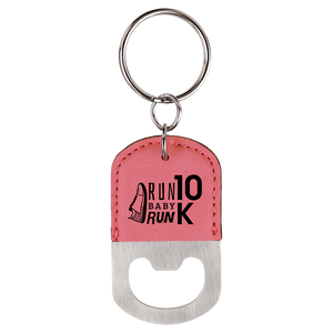 Oval Pink Laserable Leatherette Bottle Opener Keychain