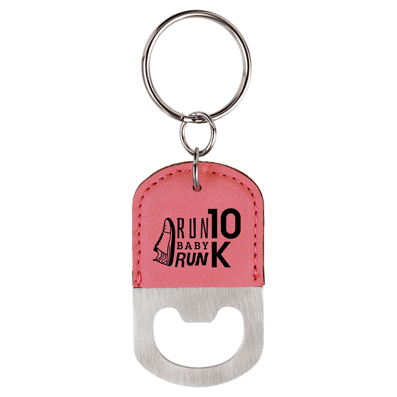 Oval Pink Laserable Leatherette Bottle Opener Keychain