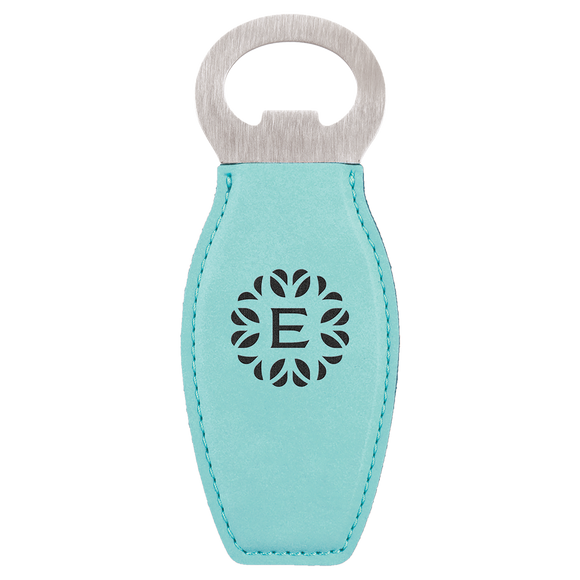 Teal Laserable Leatherette Bottle Opener with Magnet
