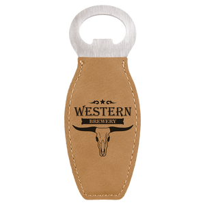 Light Brown Laserable Leatherette Bottle Opener with Magnet