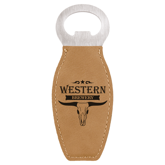 Light Brown Laserable Leatherette Bottle Opener with Magnet