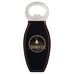 Black/Gold Laserable Leatherette Bottle Opener with Magnet