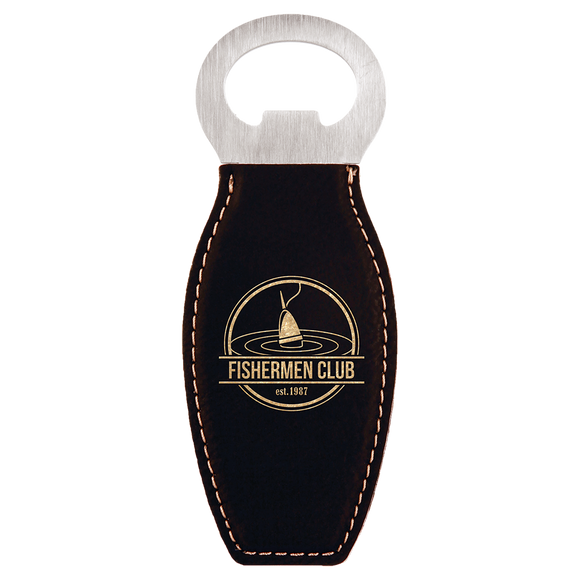 Black/Gold Laserable Leatherette Bottle Opener with Magnet