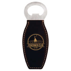 Black/Gold Laserable Leatherette Bottle Opener with Magnet