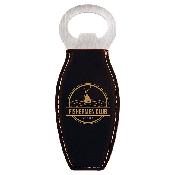 Black/Gold Laserable Leatherette Bottle Opener with Magnet
