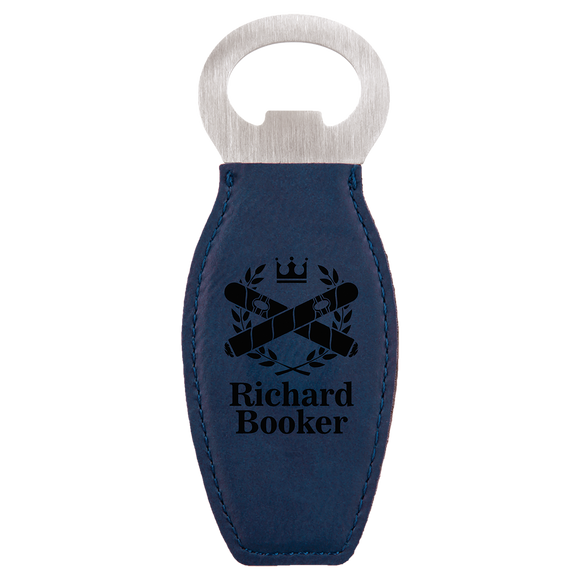 Blue Laserable Leatherette Bottle Opener with Magnet