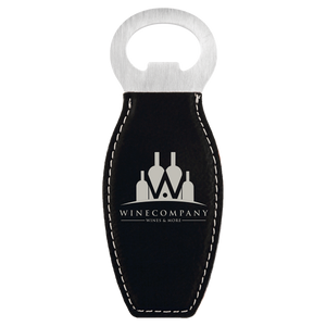 Black/Silver Laserable Leatherette Bottle Opener with Magnet