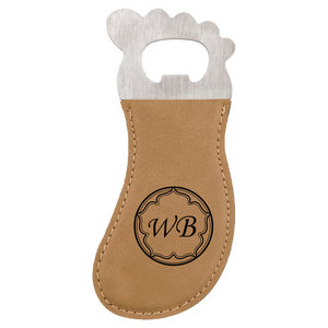 Light Brown Laserable Leatherette Foot Shaped Bottle Opener with Magnet