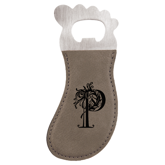 Gray Laserable Leatherette Foot Shaped Bottle Opener with Magnet