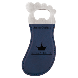 Blue Laserable Leatherette Foot Shaped Bottle Opener with Magnet